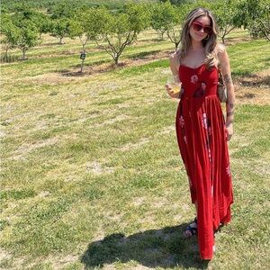 Free People Red Floral Maxi Dress
